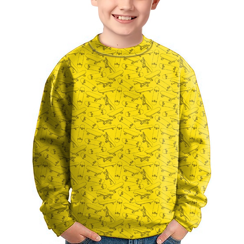 Yellow Skateboard Crewneck Pullover Kids Ugly Sweater