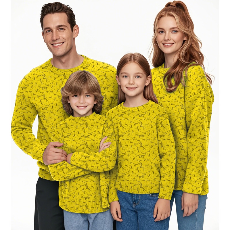 Yellow Skateboard Crewneck Pullover Ugly Sweater Men Women boy girl family
