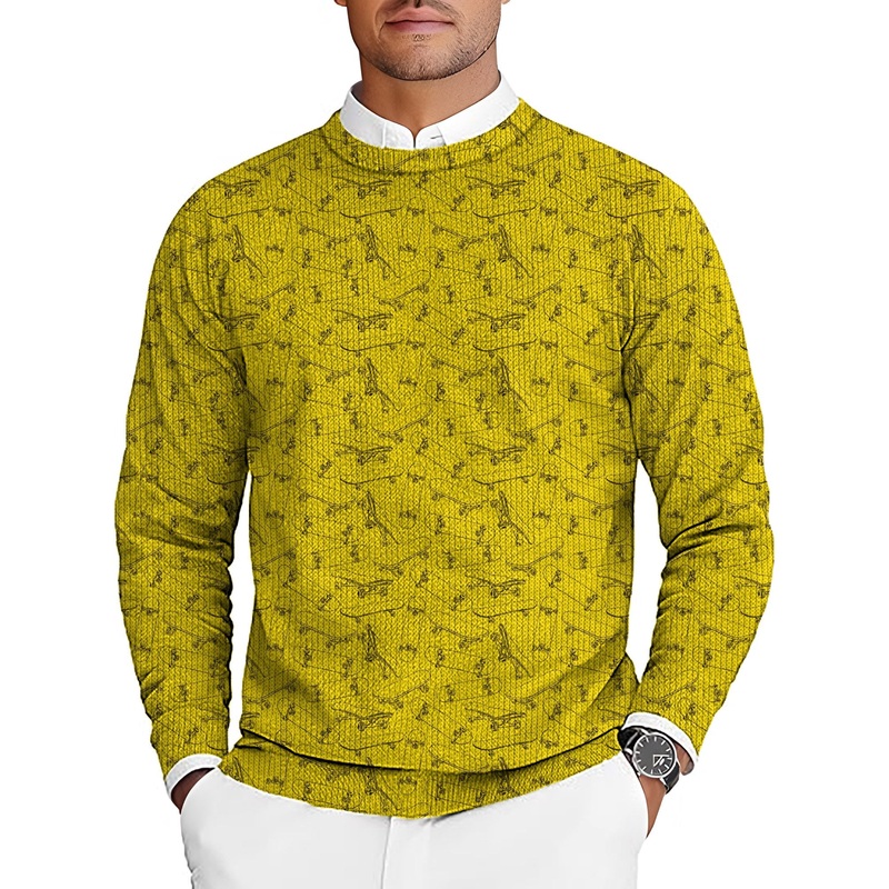 Yellow Skateboard Men’s Golf Crewneck Pullover Sweaters Ugly Sweater
