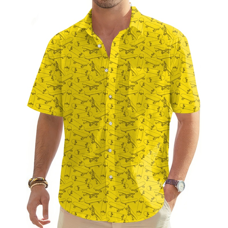 Yellow Skateboard Men’s Golf Hawaiian Shirts Button Down Shirt