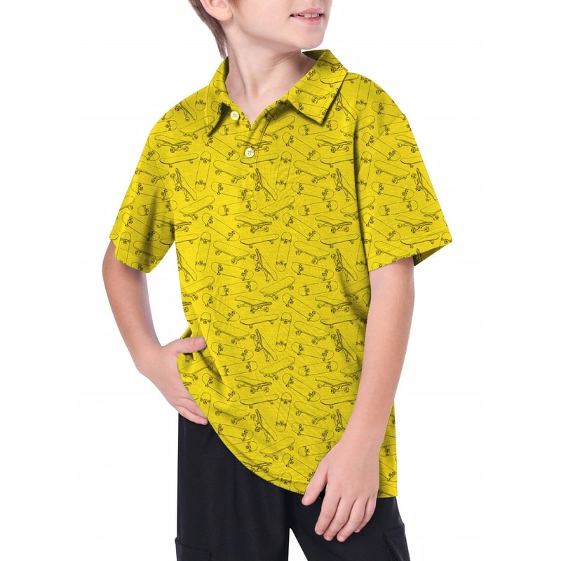 Youth Yellow Skateboard Golf Polo