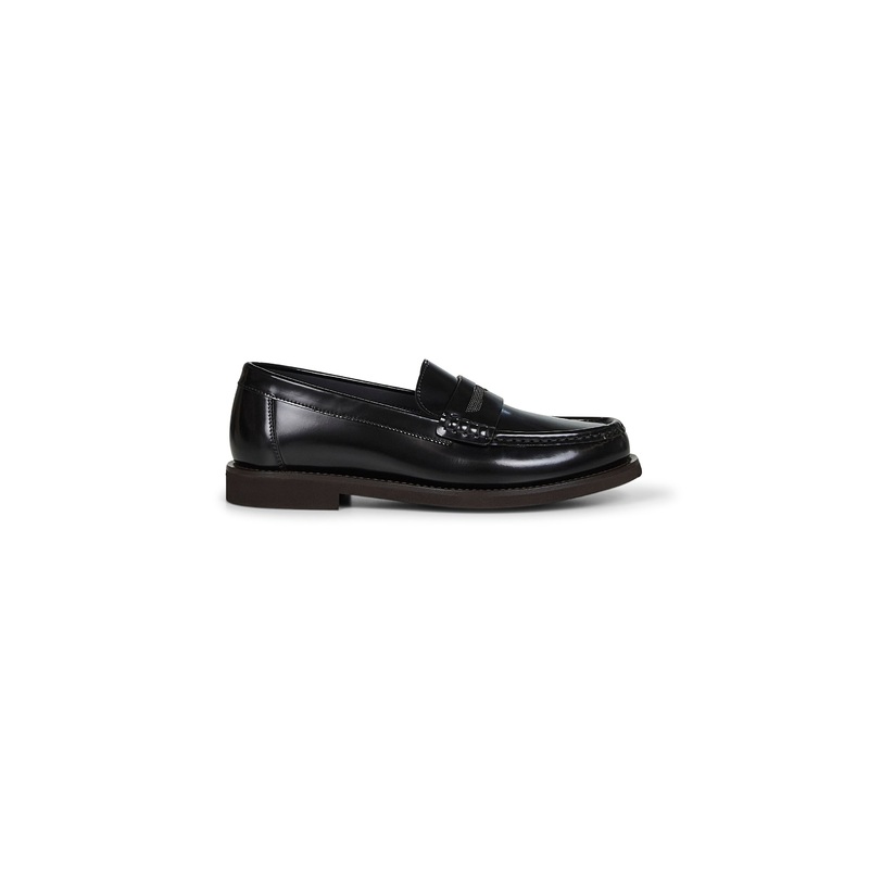 Black shiny calfskin embroidered Penny loafer