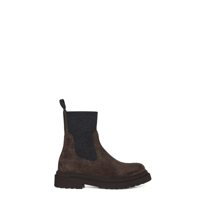 Brown suede embroidered ankle boots