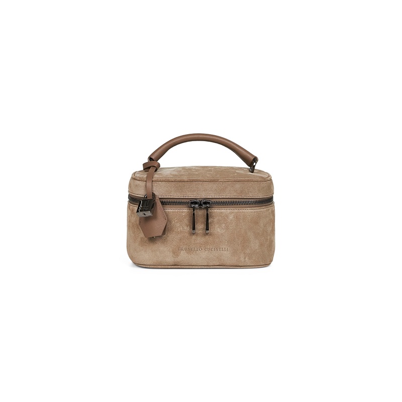 Taupe vanity bag with shoulder strap