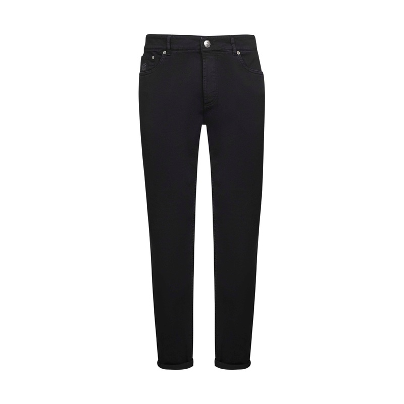 Black garment-dyed denim traditional fit jeans