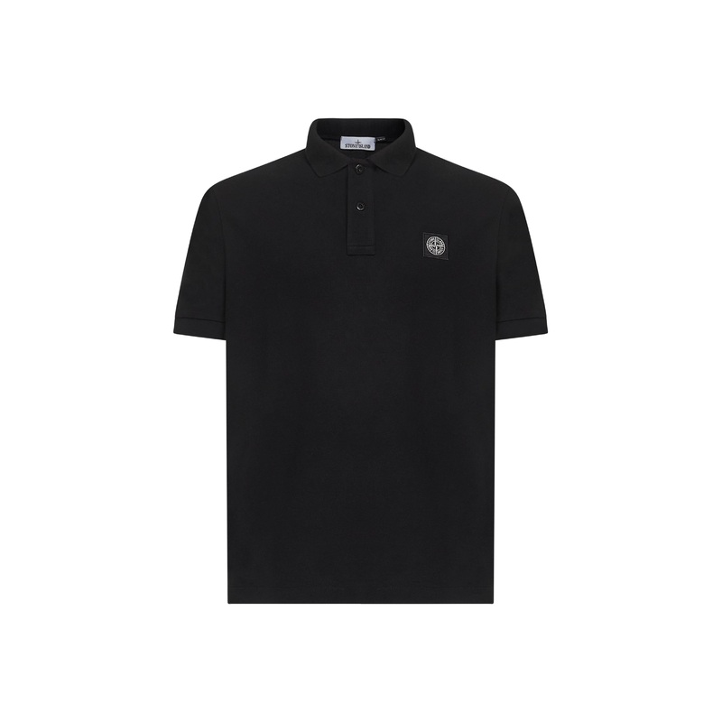 Black stretch pique Compass patch polo shirt