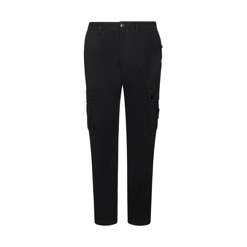 Black stretch twill cargo trousers