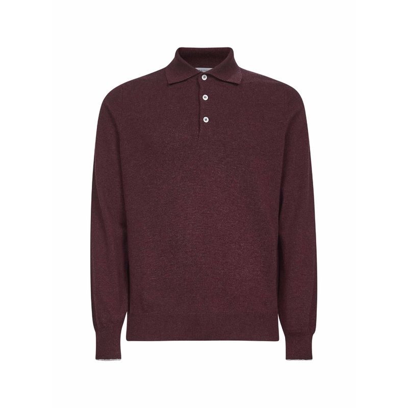 Burgundy cashmere knit polo shirt