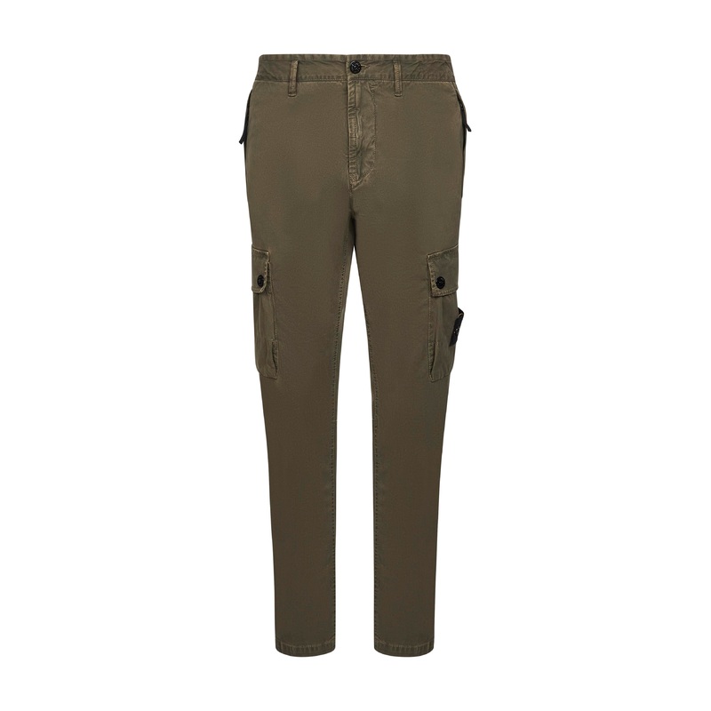 Green stretch twill cargo trousers