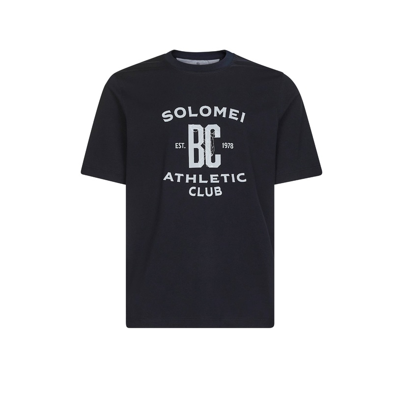 Blue jersey printed crewneck T-shirt