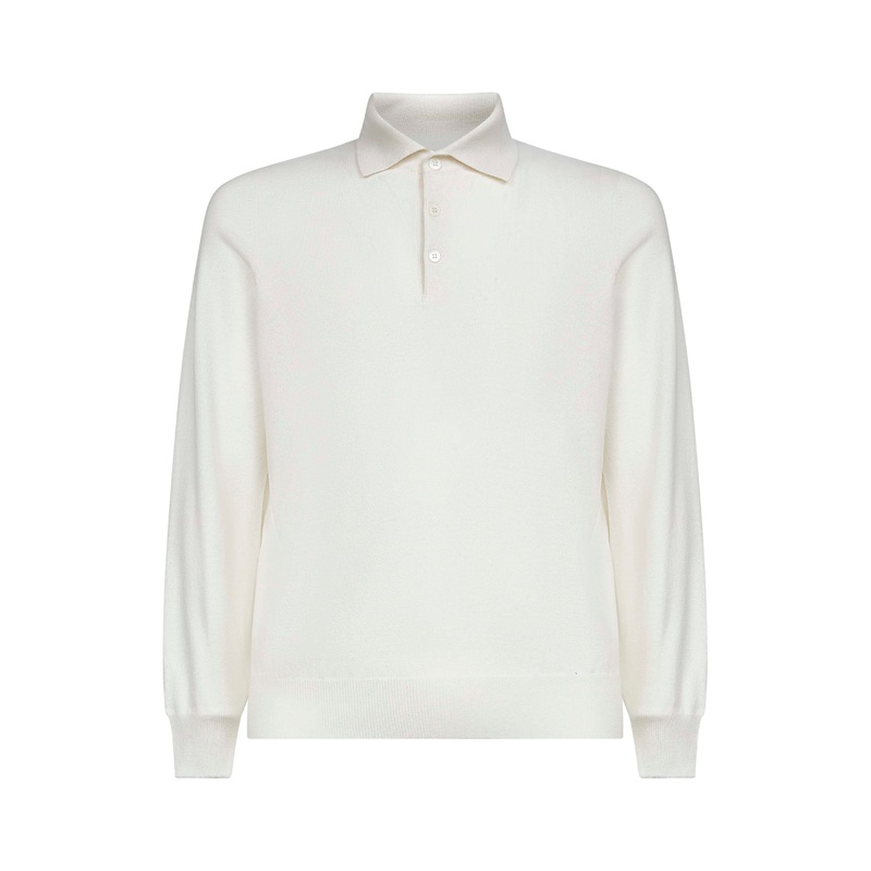 Ivory cashmere knit polo shirt