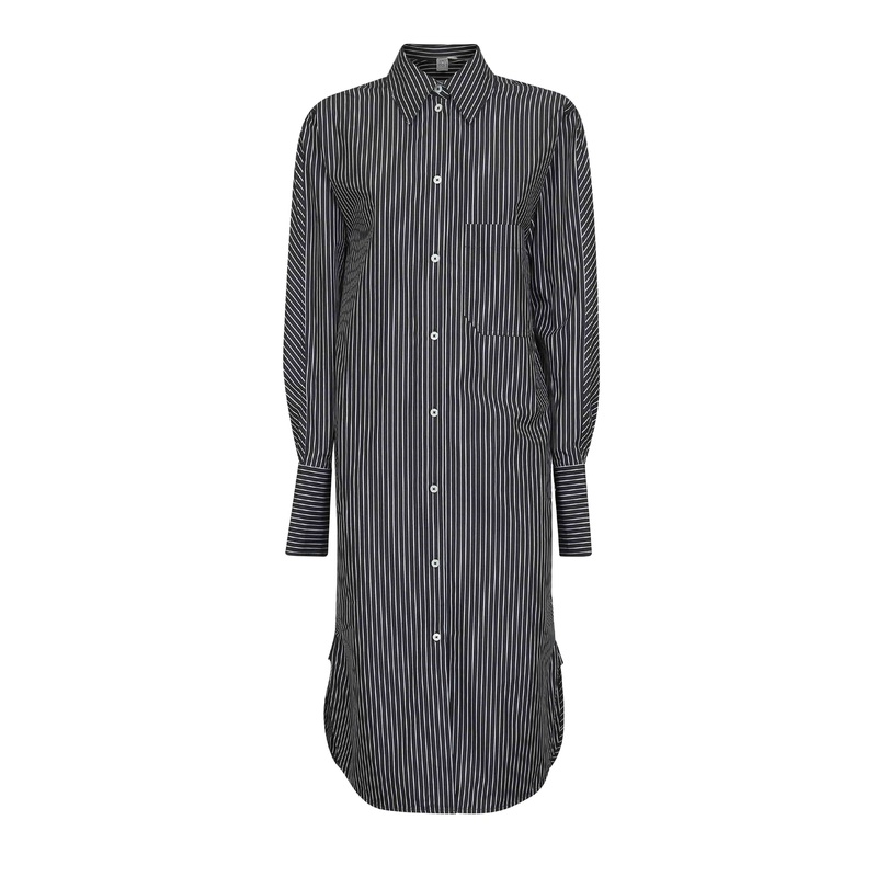 Black and white striped cotton shirt dress