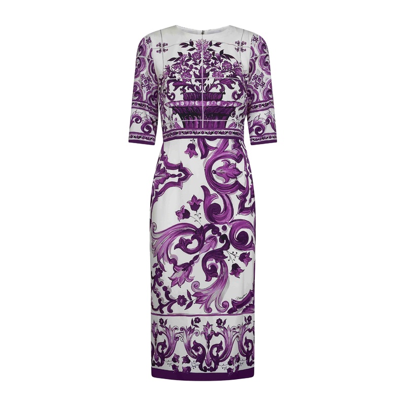 Maiolica print charmeuse midi dress