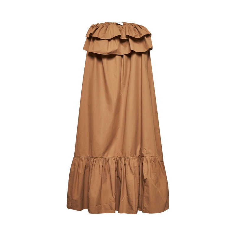 Beige cotton serge ruffled dress