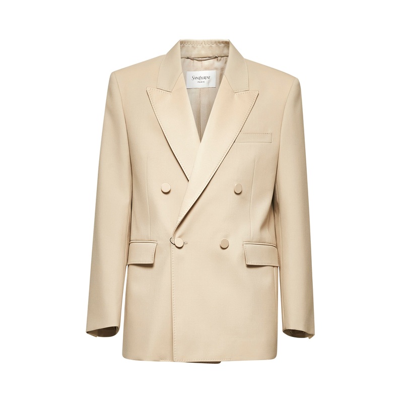 Beige light wool tuxedo blazer