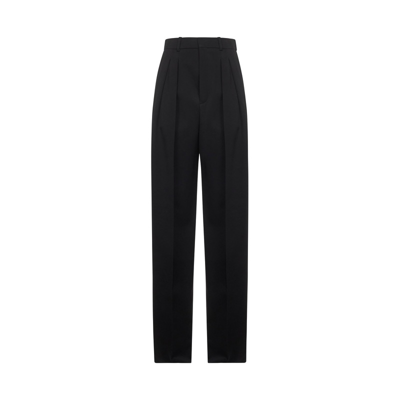 Black grain de poudre wool wide leg trousers