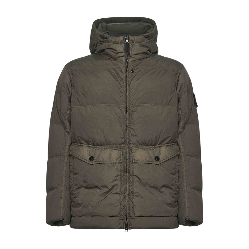 Green recycled nylon reps hooded down jacket