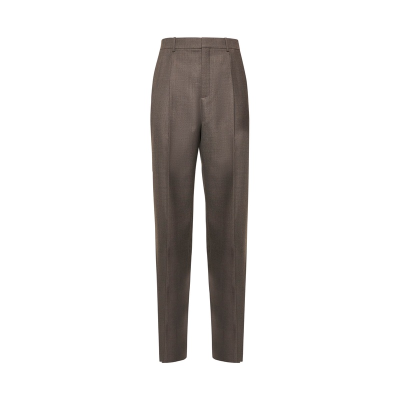 Grey wool chin high-waisted trousers