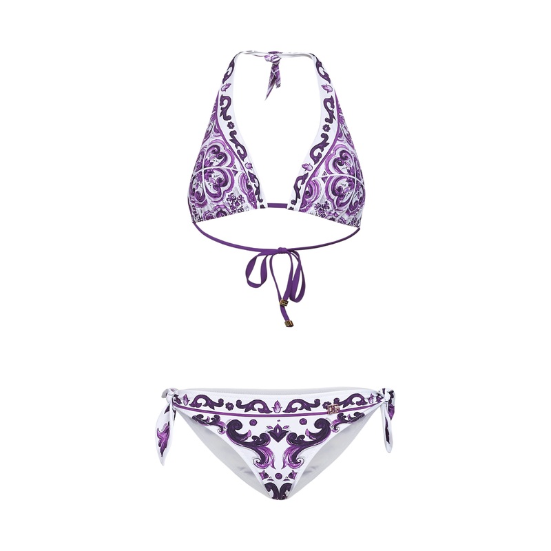 Maiolica print triangle bikini