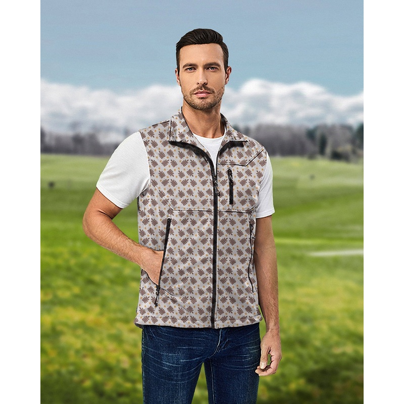 Men’s brown palm leaf Lightweight Softshell Vest Sleeveless Jacket for Golf Windproof Waterproof limited edition