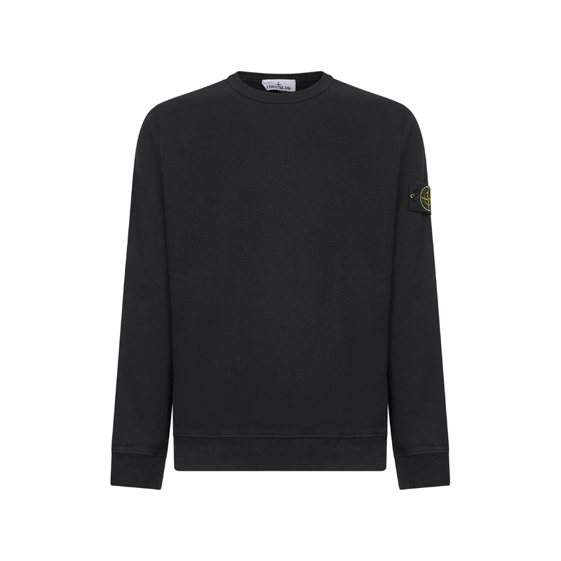Black brushed organic cotton crewneck sweatshirt