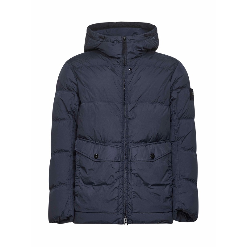 Blue recycled nylon reps hooded down jacket