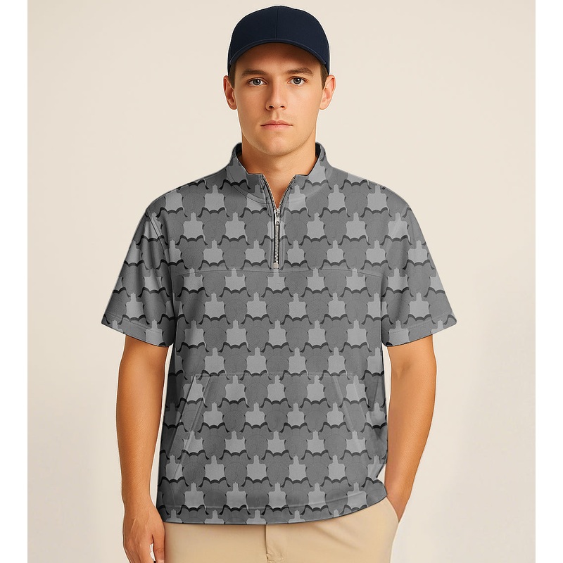 Half Zipper Turtleneck Golf Short Shirt The back of an elephant Embroidery