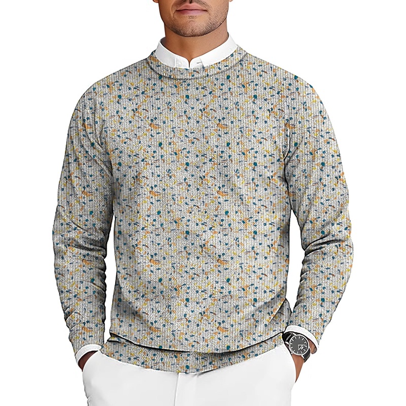 Yellow terrazzo Men’s Golf Crewneck Pullover Sweaters Ugly Sweater