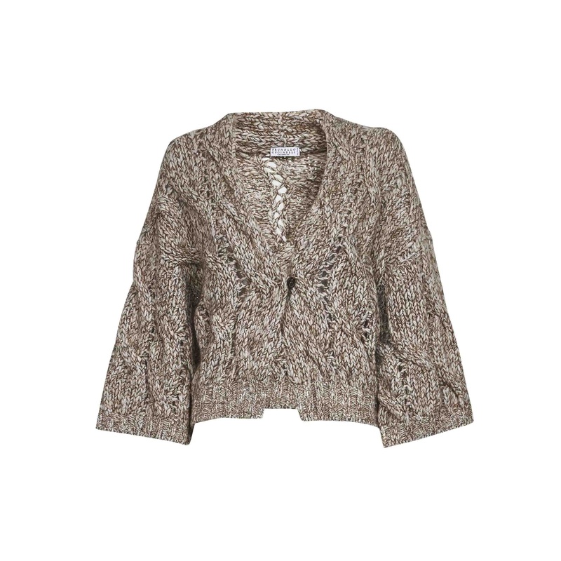 Beige melange cable knit cardigan