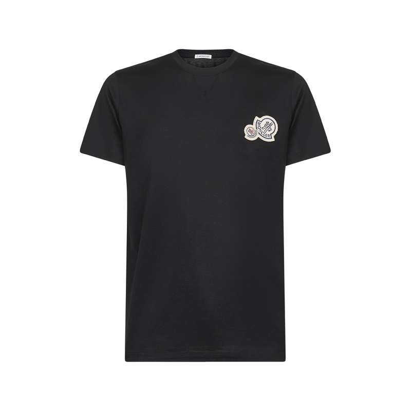 Black cotton double logo patch T-shirt