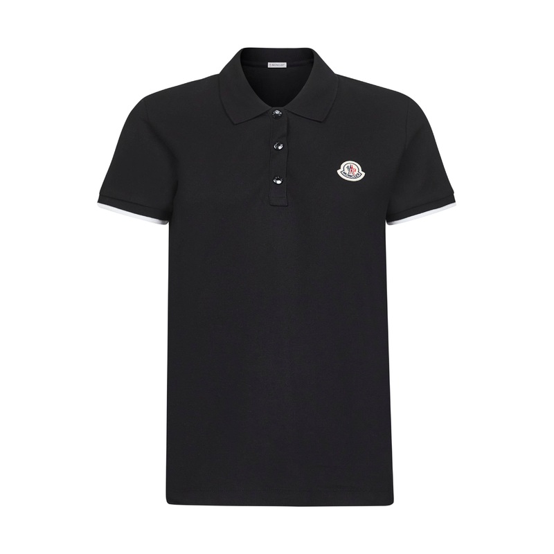 Black cotton piquet polo shirt