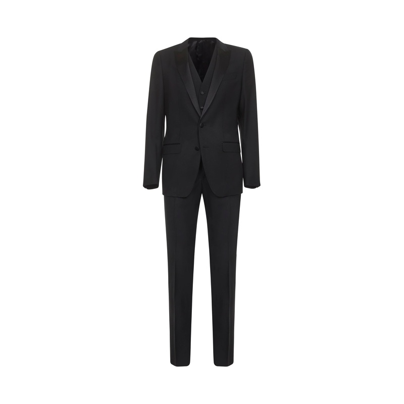 Black wool and silk three-piece Martini tuxedo suit
