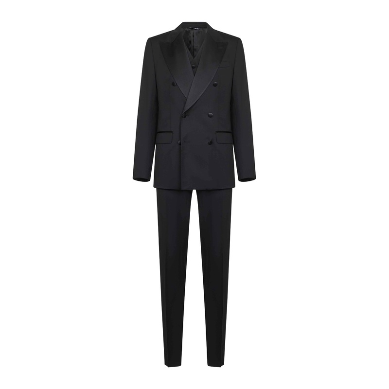 Black wool and silk three-piece tuxedo suit