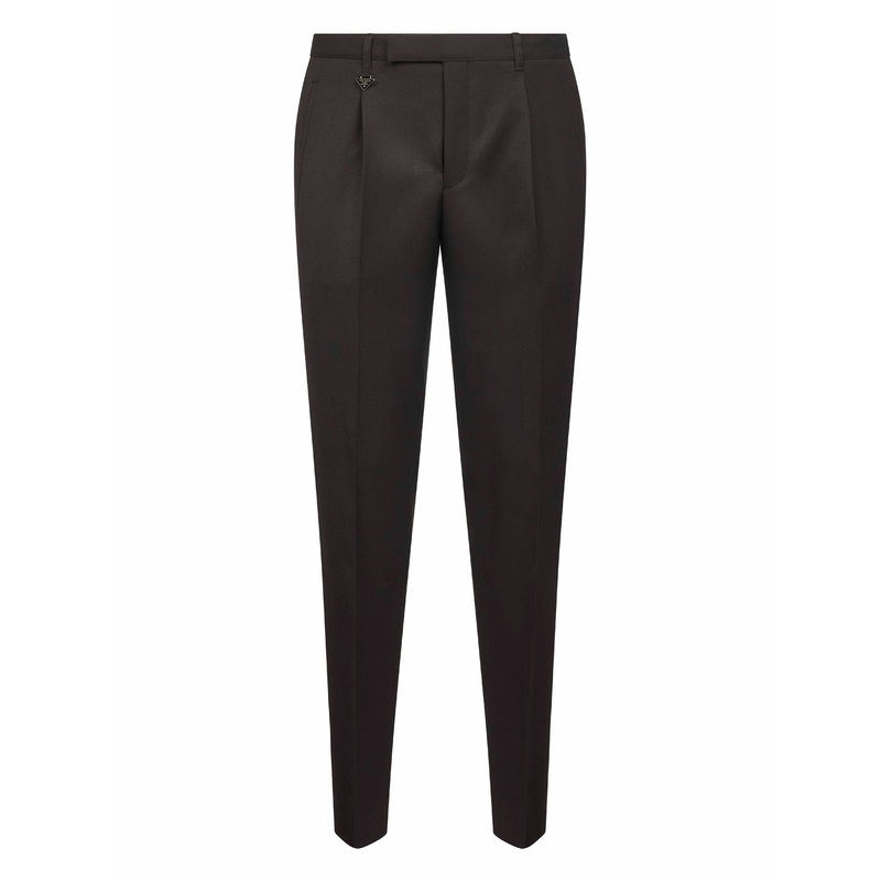 Brown virgin wool slim trousers