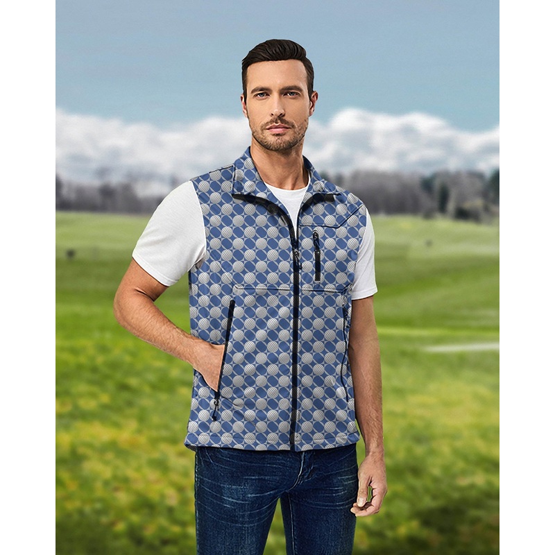 Men’s blue golf ball Lightweight Softshell Vest Sleeveless Jacket for Golf Windproof Waterproof limited edition