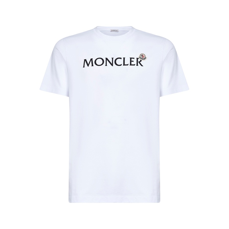 White cotton flocked logo T-shirt