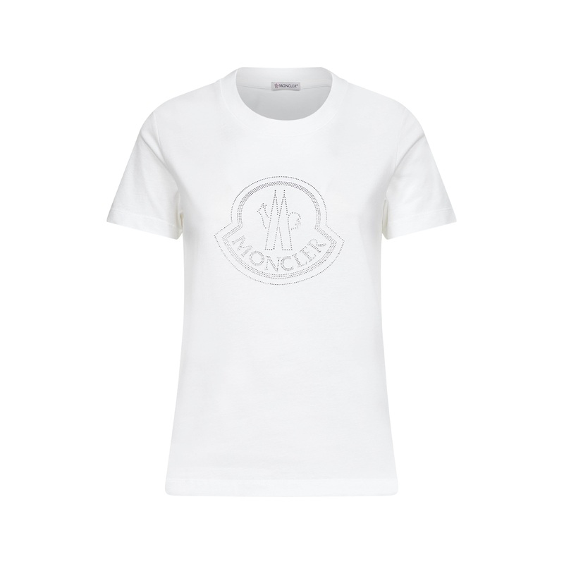 White cotton rhinestone logo T-shirt
