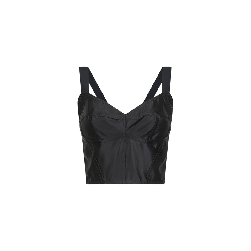 Black charmeuse corset bustier top