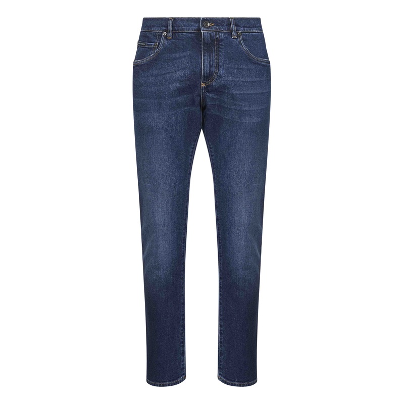 Blue stretch cotton denim slim jeans