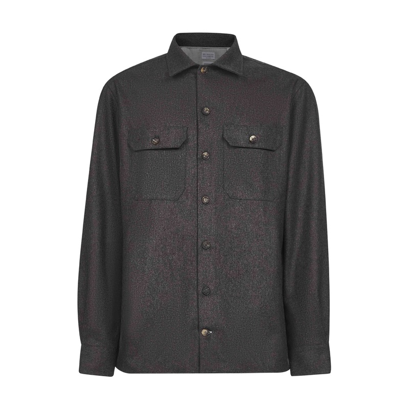 Brown virgin wool flannel overshirt