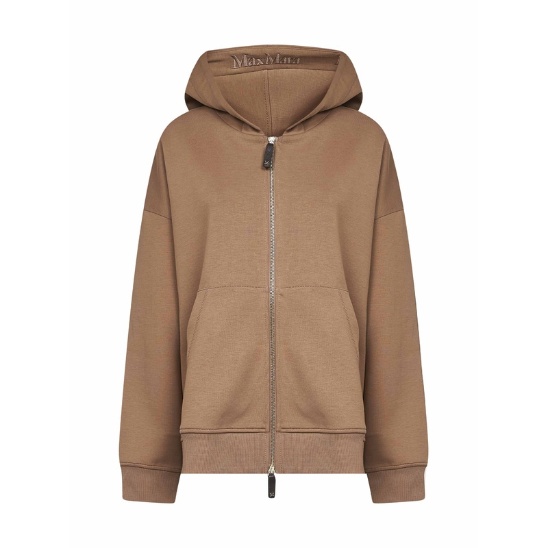 Camel jersey SIENA zip-up hoodie