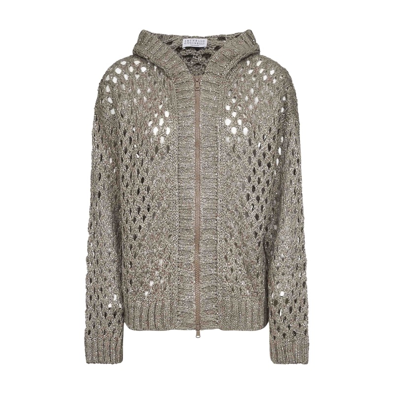 Clay Dazzling Net hooded zip-up cardigan