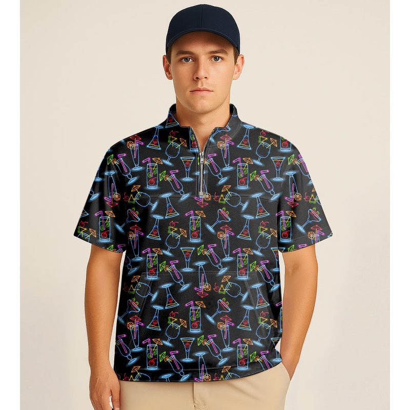 Half Zipper Turtleneck Golf Short Shirt Neon Drinker Embroidery