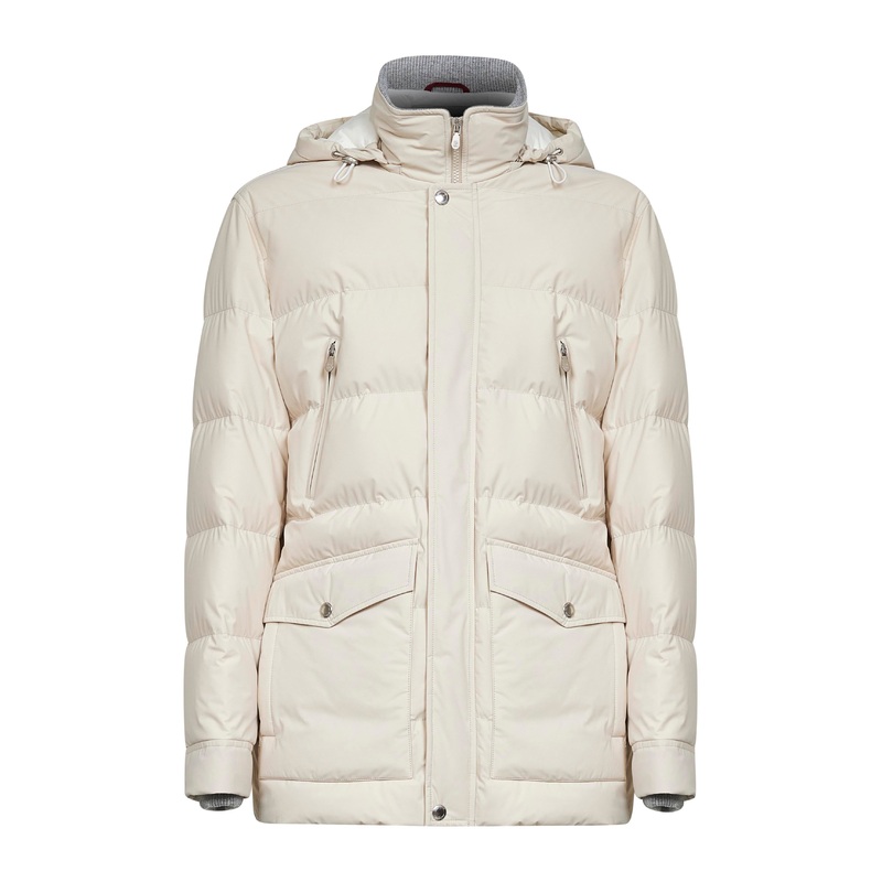 Ivory nylon hooded down jacket
