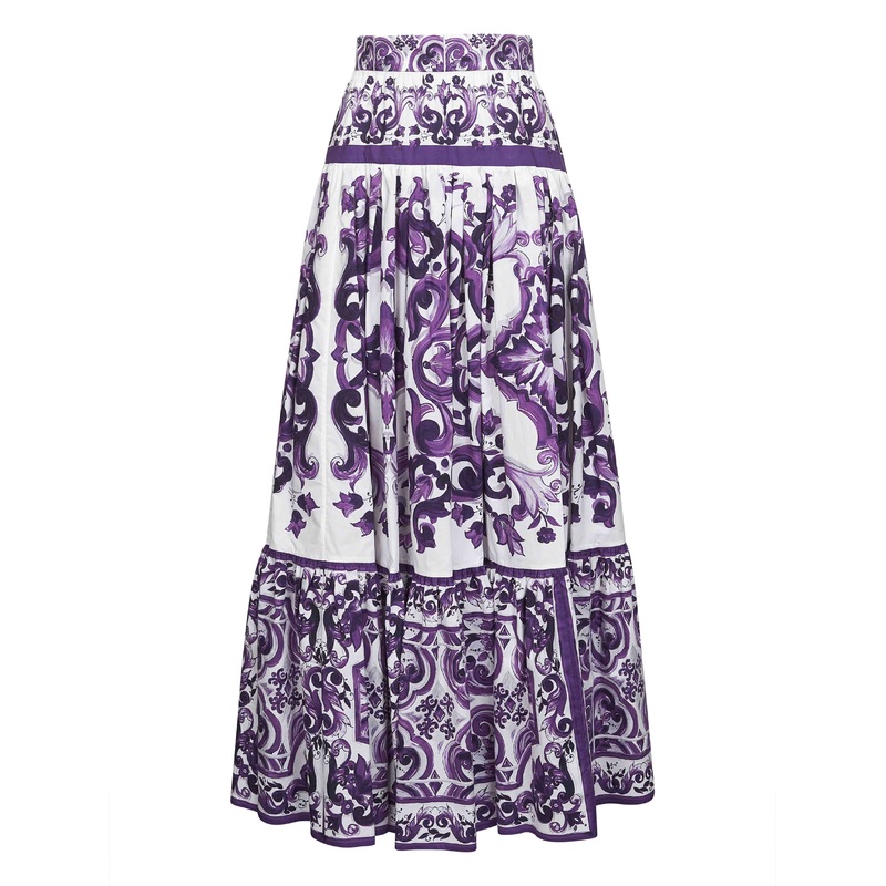 Maiolica print poplin long skirt