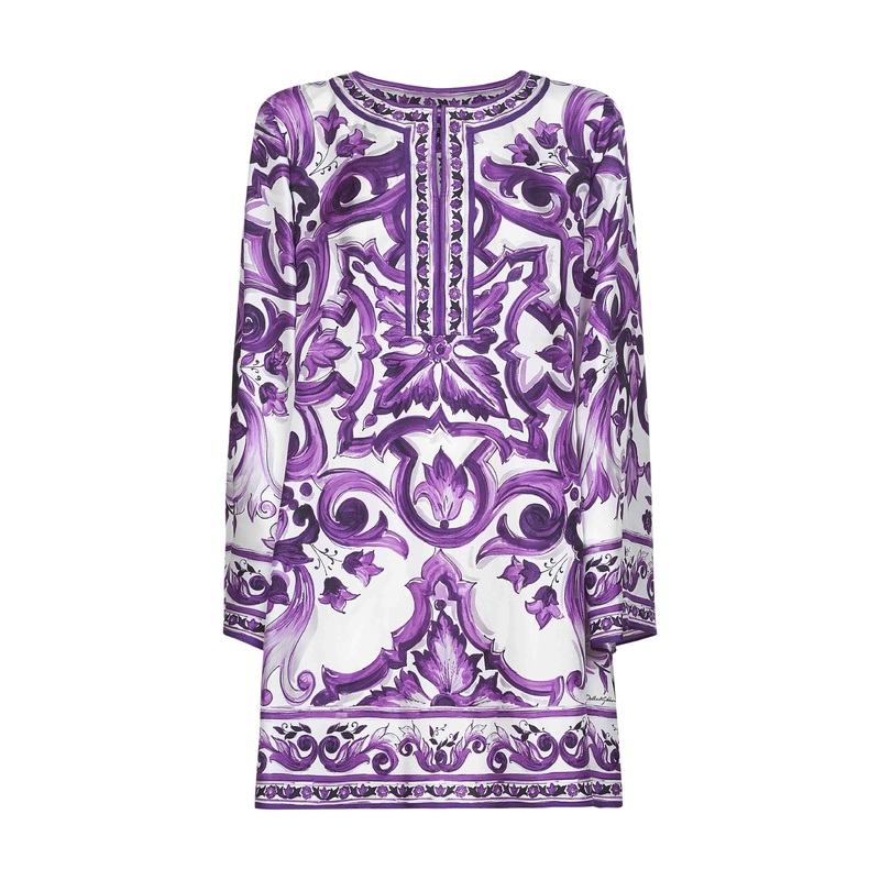 Maiolica print twill mini dress