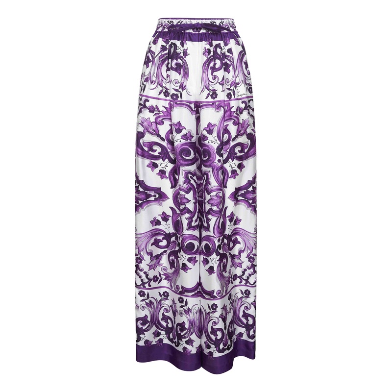 Maiolica print twill trousers|40|42|44|46