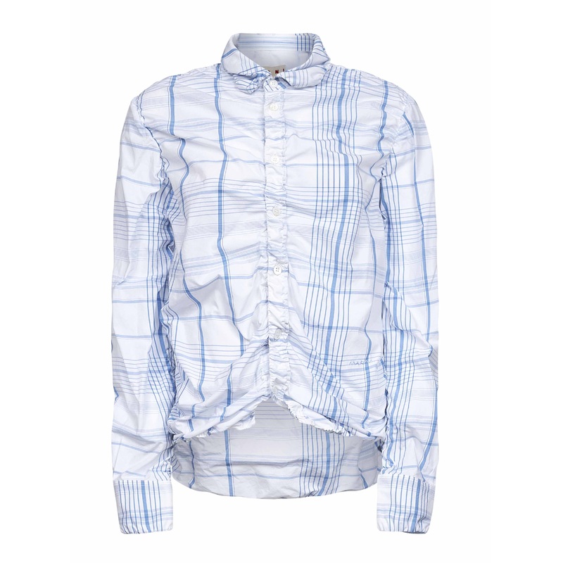 White check cotton gathered shirt