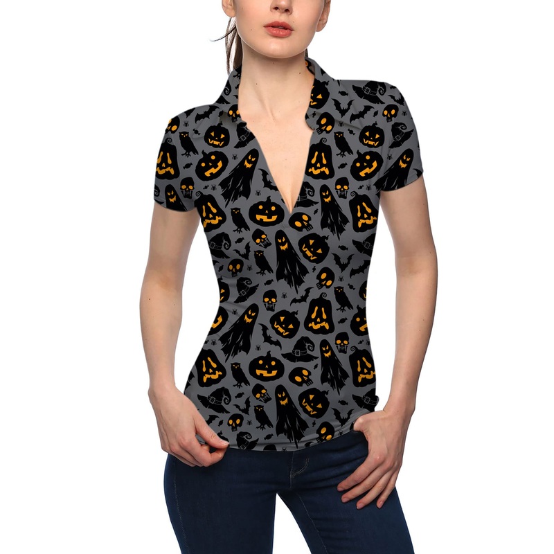 Women’s Spooky Halloween V Neck Golf Polo
