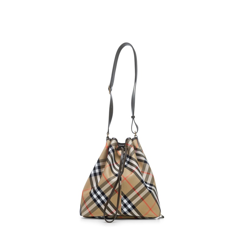 Beige medium Check bucket bag|PZ